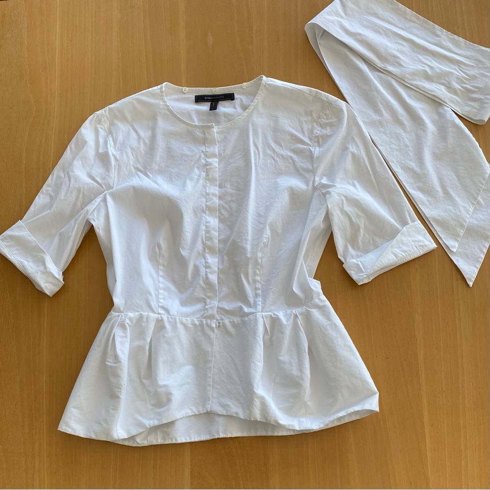 BCBG Max Azria peplum shirt with tie.